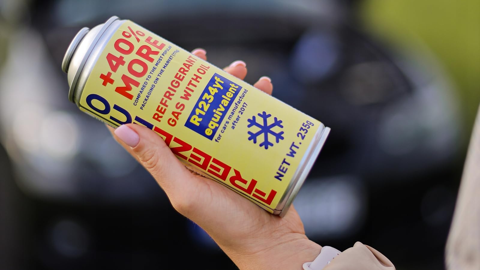 FREEZECO 2 en 1-3 latas de refrigerante de repuesto R1234yf con aceite de llenado de aire acondicionado para vehículos a partir de 2016, 235 g + manguera de presión con manómetro + adaptador YF