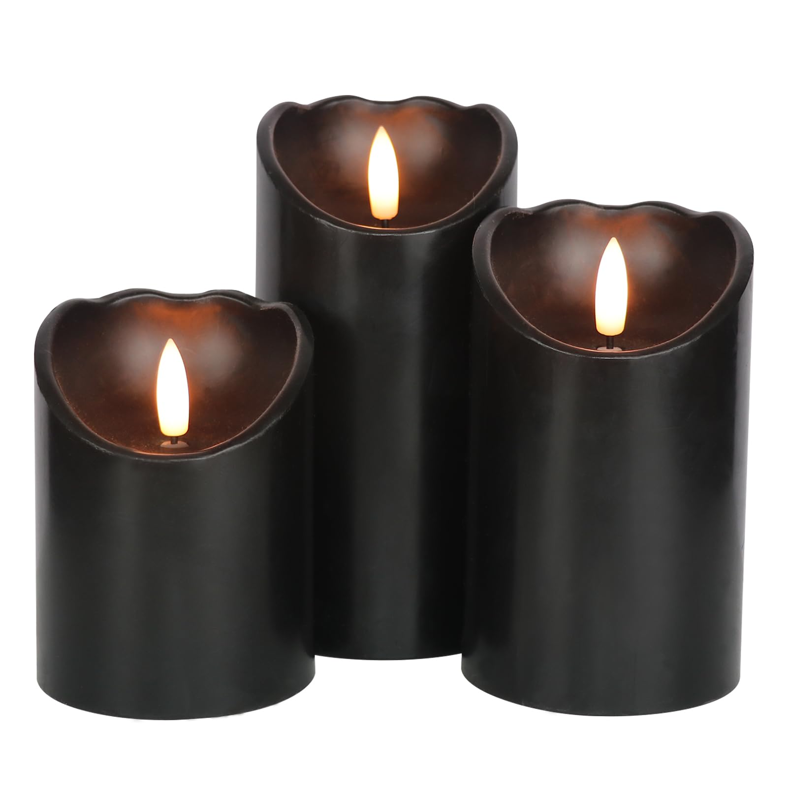 Halloween Black Flameless LED Pillar Candles Flickering with Timer