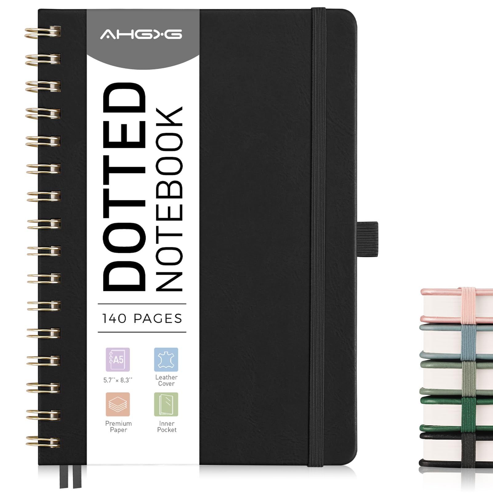 Papier épais 100g anti-bavure pour ce bullet journal à spirales AHGXG A5 en cuir rigide noir