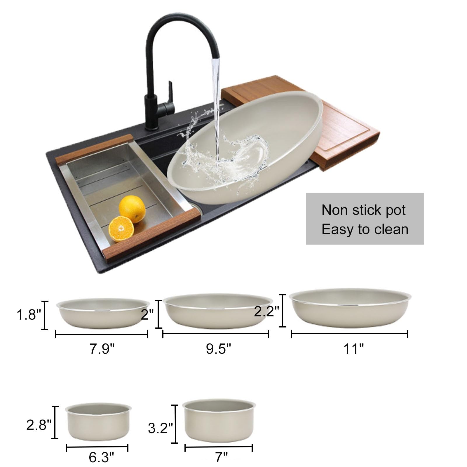 Set di pentole e padelle antiaderenti, Set di pentole da cucina da 6 pezzi, Set di padelle e casseruole con manici staccabili, Set di pentole impilabili, adatto a Tutti i piani cottura
