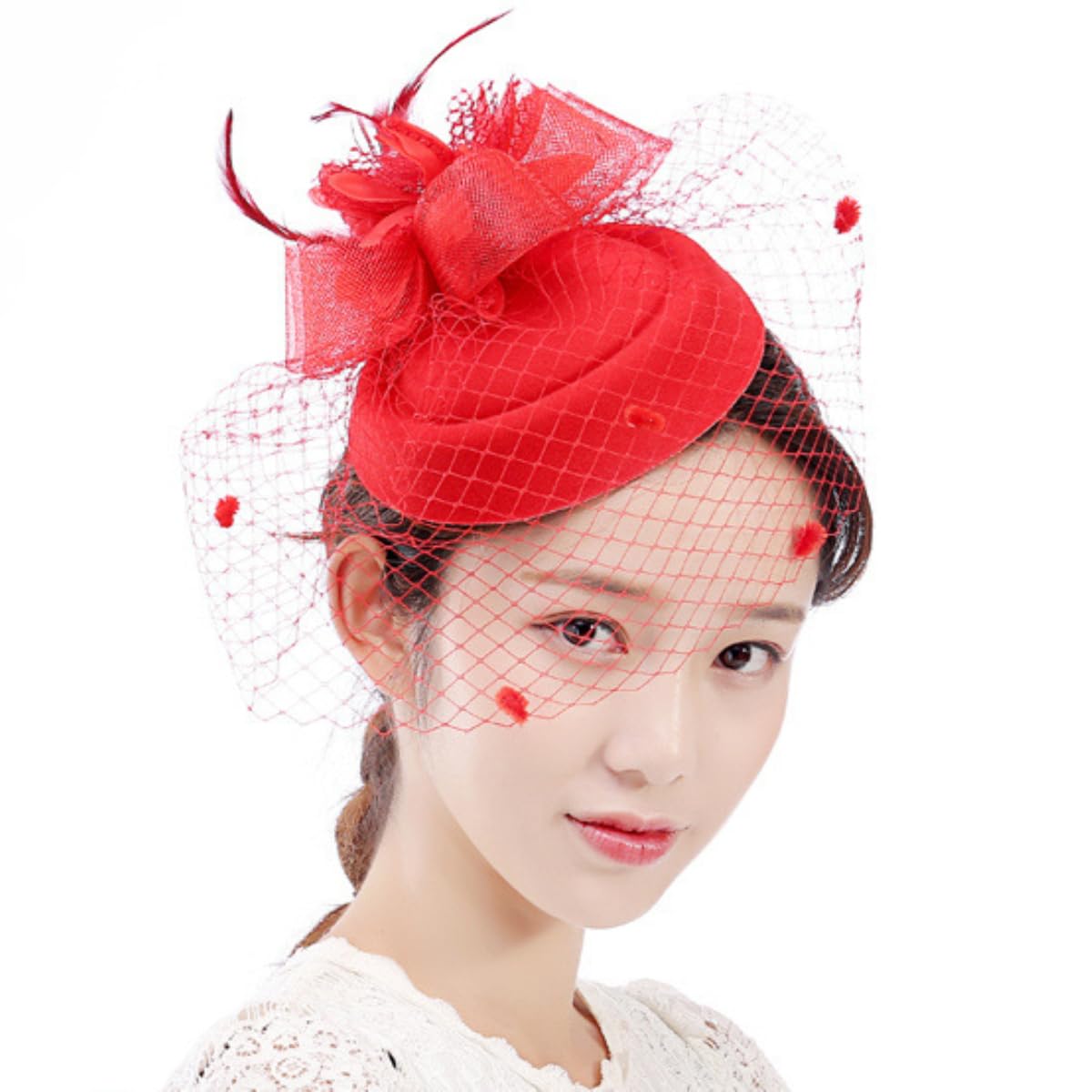 Faxianther Damen-Fascinator-Hut Mit Mesh Schleier V Produktbild-Vorschau 4