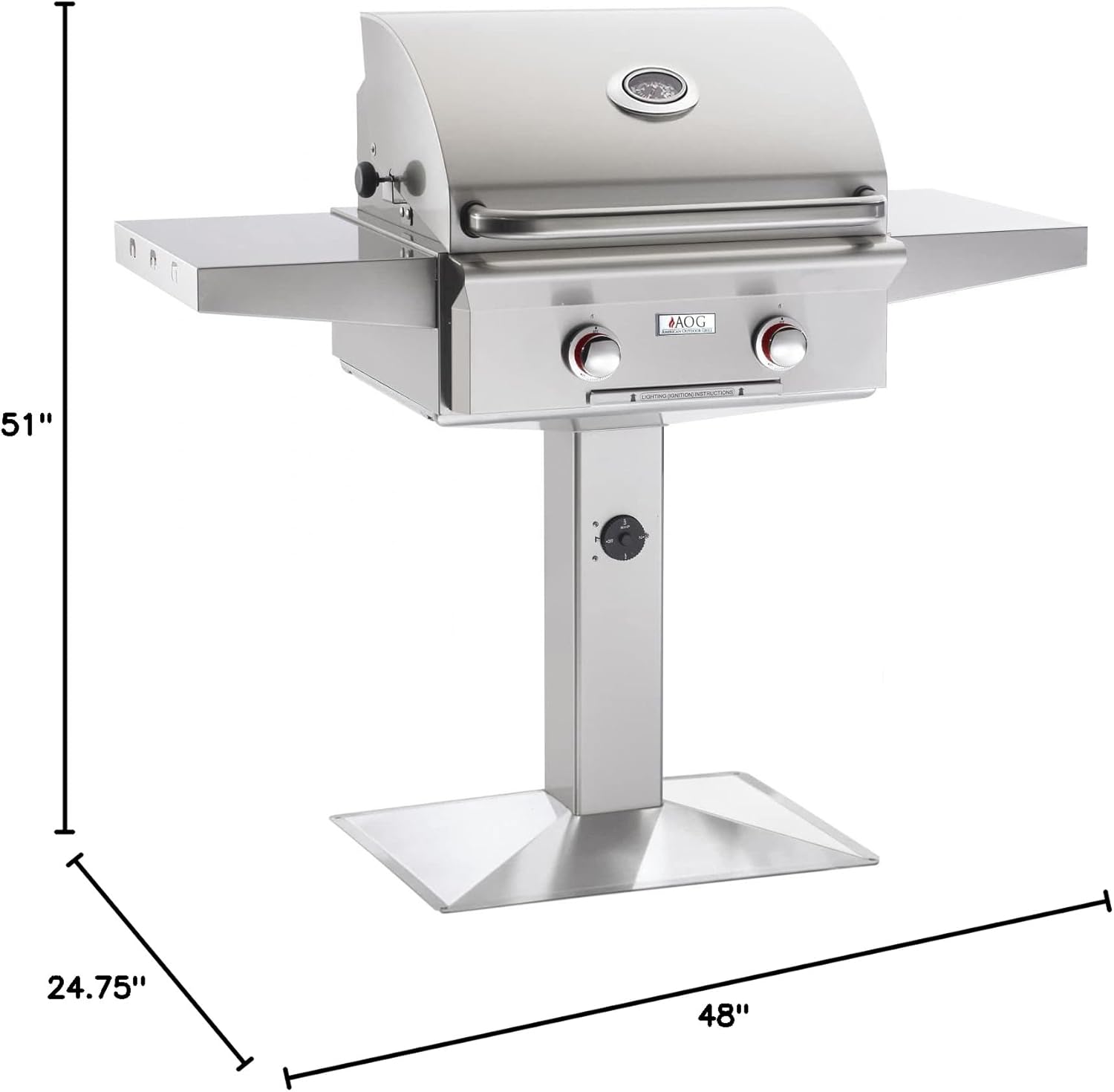 AOG American Outdoor Grill T-Series 24-Inch 2-Burner Propane Gas Grill On Pedestal - 24PPT-00SP