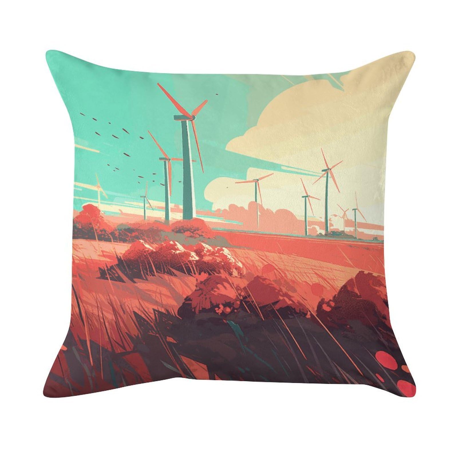 FekiLoot Windmill in Field Pillow Covers Luxury Velvet Square Pillowcases Throw Pillows Case with Invisible Zipper Decorative Velvet Cushion Covers Ultra Soft Lumbar Pillow Shells