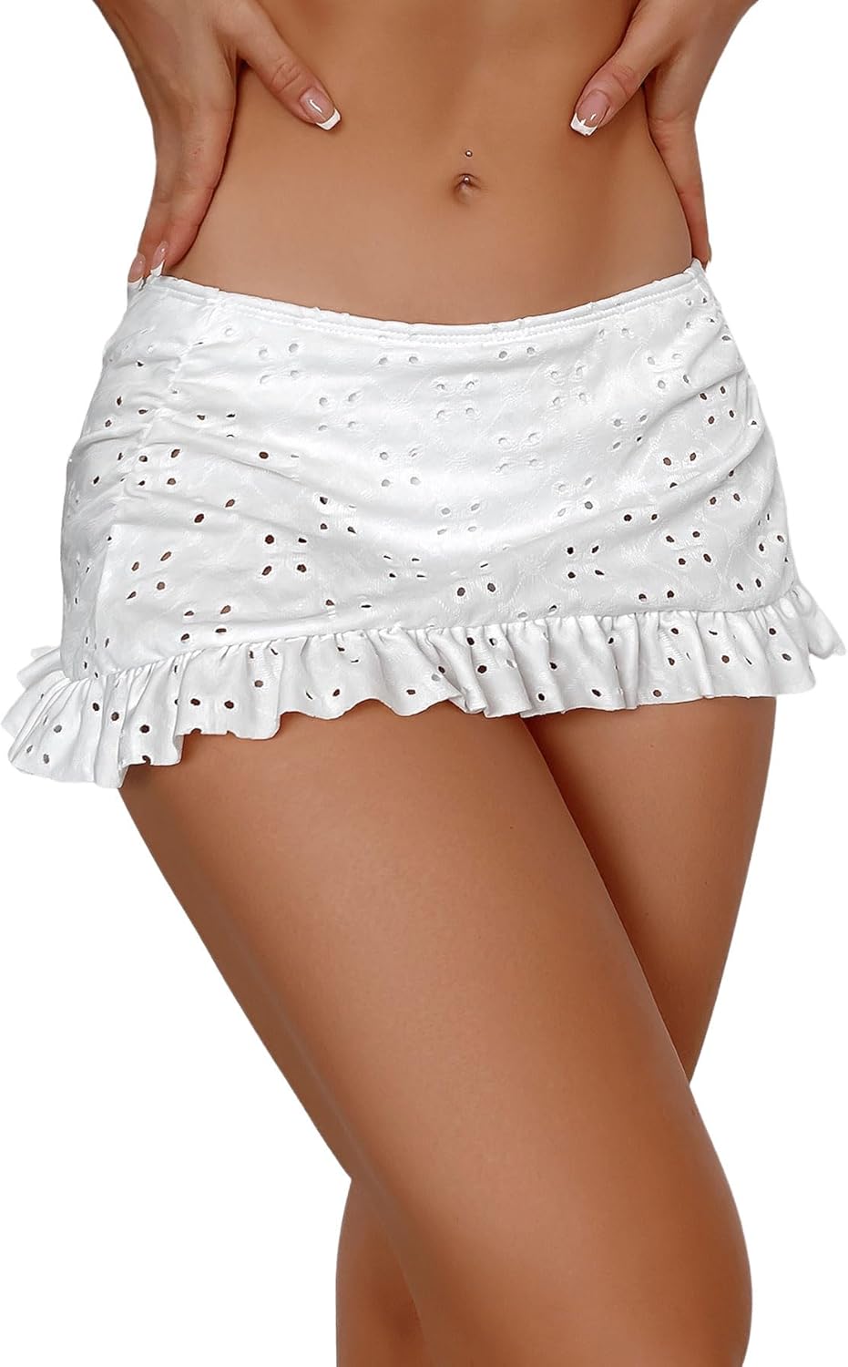 SweatyRocks Women's Ruffle Swim Skirts Eyelet Low Rise Bikini Swimsuits Bathing Suit Bottoms