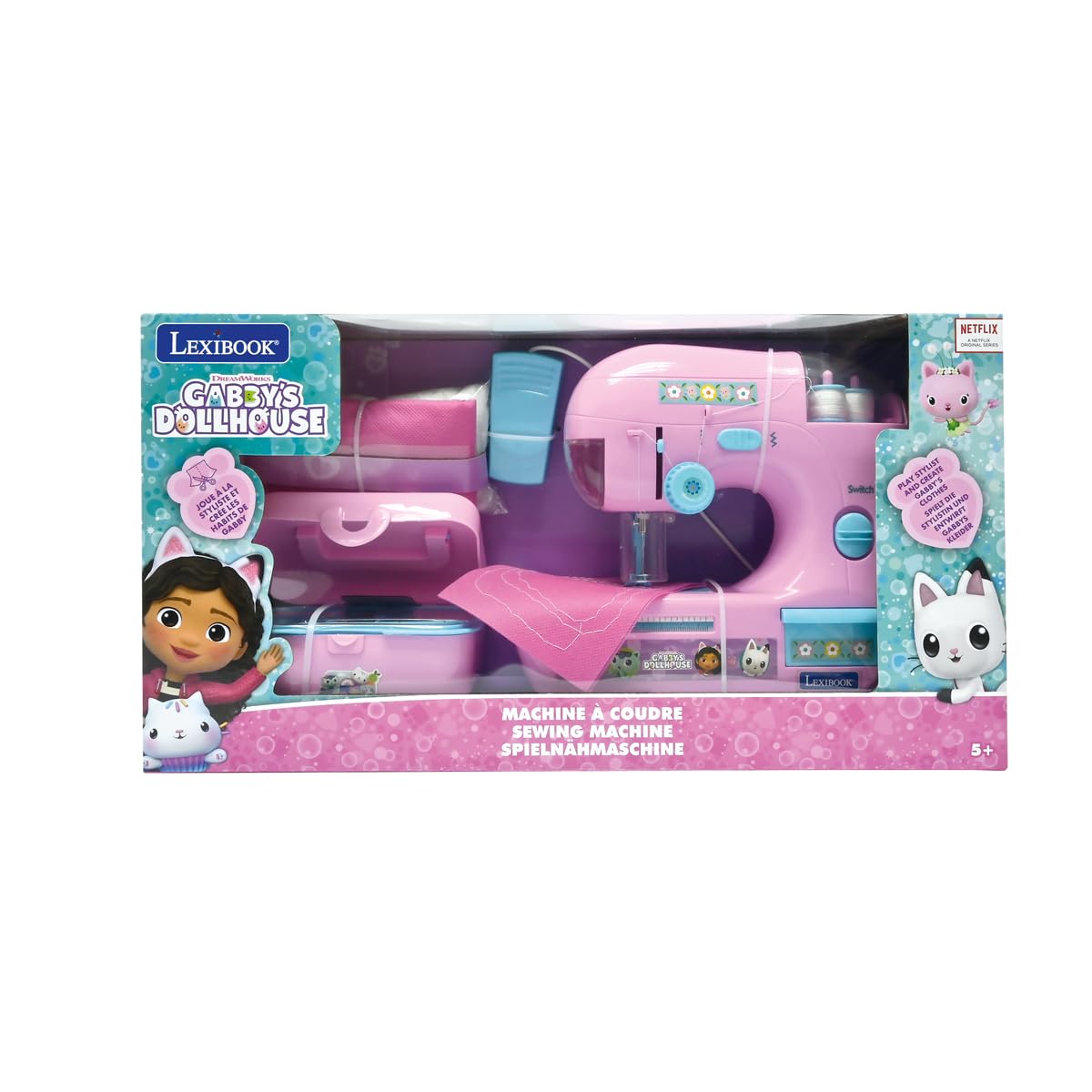 Lexibook, Gabby's Dollhouse, Máquina de Coser con Accesorios, luz y Pedal, Juguete de rol, Juego de diseño de Moda, Rosa, SW100GDHLXB