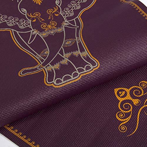 YOGATERIA Tapete de Yoga Mat PVC ECO roxo estampado elefante indiano 183cm x 60cm 4.5mm Bodhi