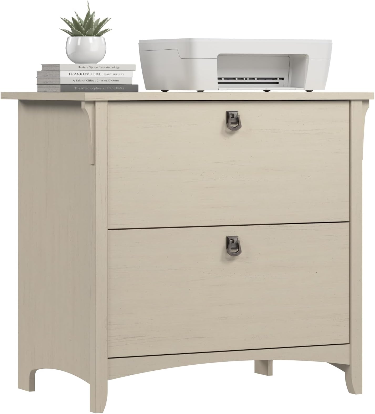 Salinas 2 Drawer Lateral File Cabinet in Antique White, Home Office Storage Solution, Organizer with Drawers for Workspace, Filing Unit