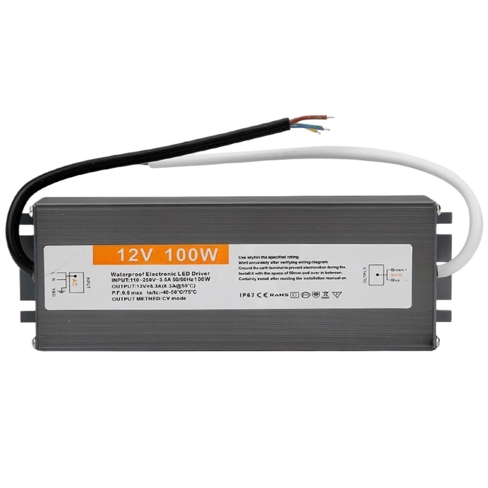FCARUMIQP Lighting 110-250V AC to 12V 100W 8.3A LED Driver Adapter Aluminum Outdoor IP67 Waterproof Switching Power Supply