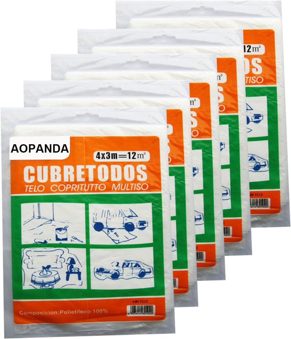 AOPANDA Painters Plastic Drop Cloth，9x12ft Plastic Tarp Waterproof