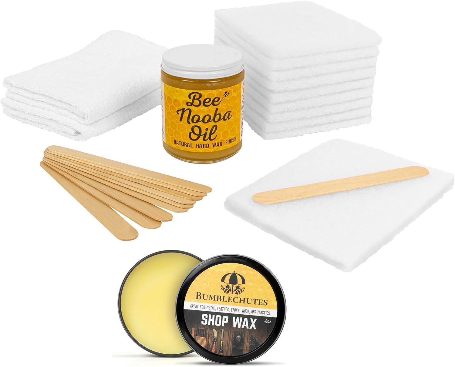 Bumblechutes Bee'Nooba Oil Starter Kit and All-Purpose Shop Wax (8 oz) Woodworking Maintenance Set