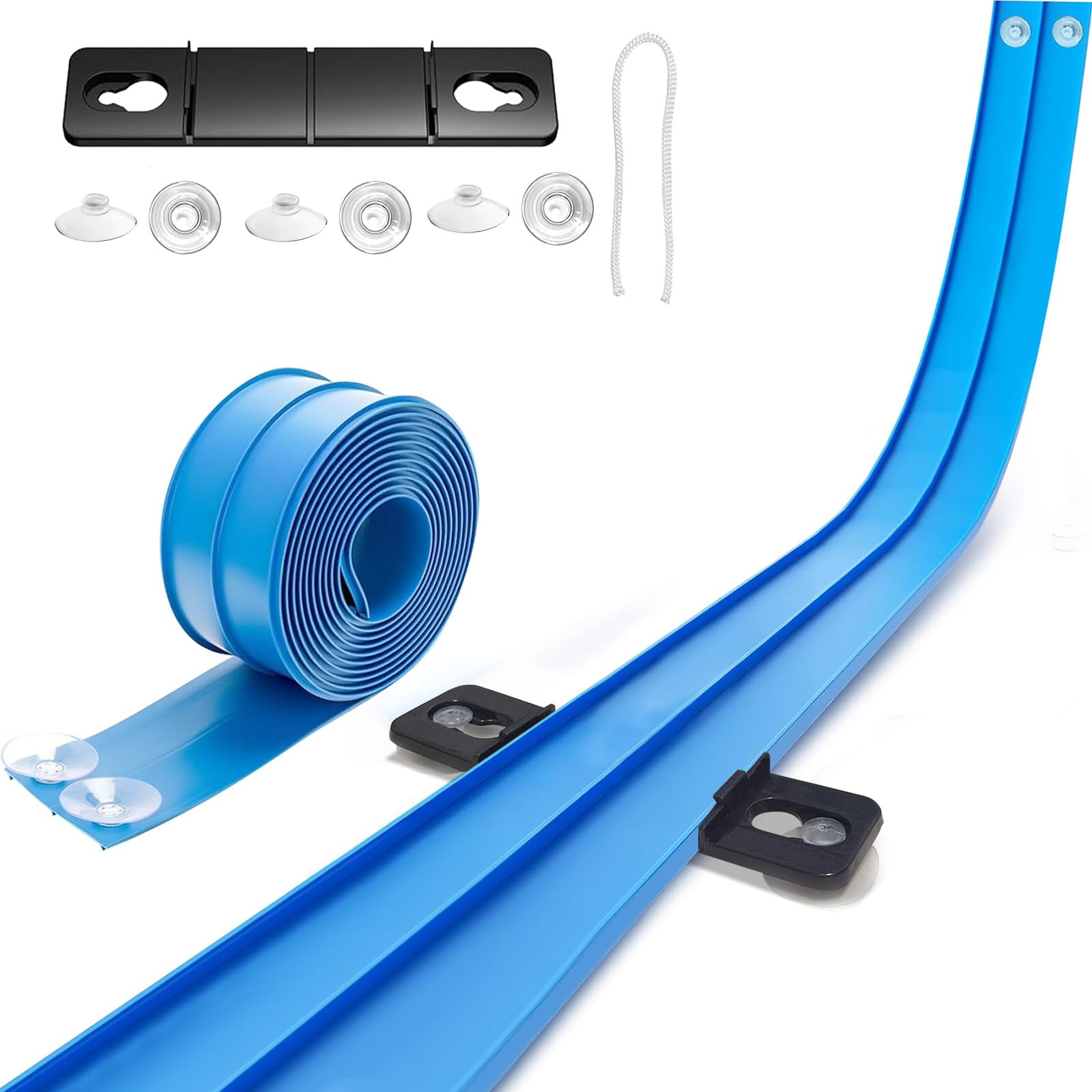 Photo 1 of 15 Ft Flexible Race Track for Kids, Two-Lane Flex Blue Track for 1:64 Diecast Cars Toys, Includes 2 Cars & 6 Suction Cups & 1 Rope, Portable Design, Birthday Gift for Boys & Girls Ages 3-8