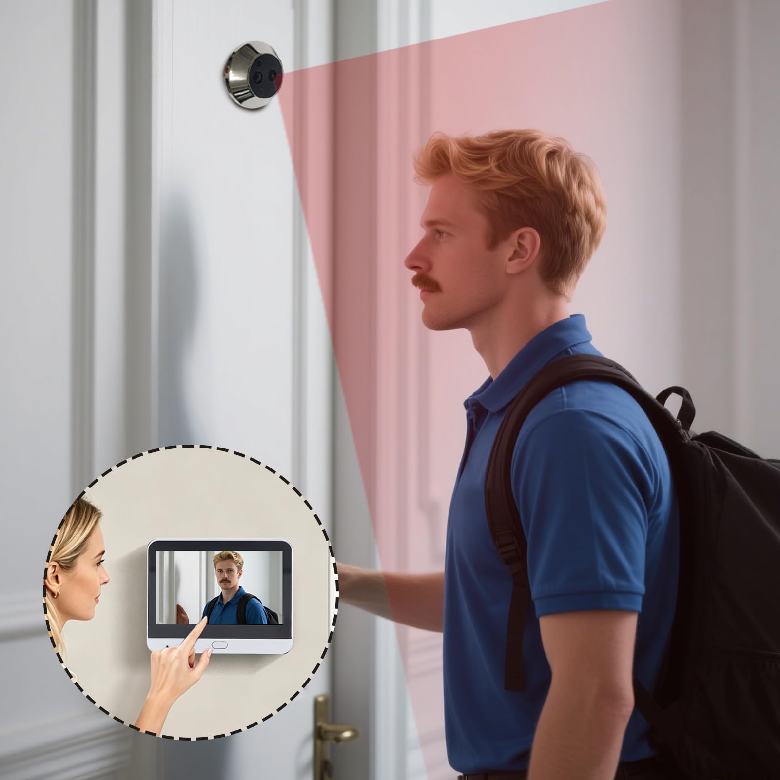 1080p HD Türklingel Intelligente Video Funkklingel Kabellos-Türsprechanlage | Unterstützt 256GB SD-Karte＆Cloud Storage, Zwei-Wege-Gespräch, Echtzeit-Ansicht, 4,3"-IPS-Bildschirm, Regenfest für Familie