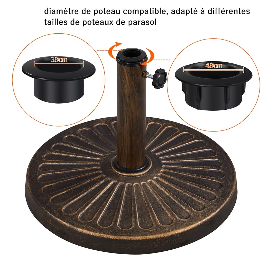 Yaheetech Pied de Parasol 10 kg Lestage pour Parasols en Résine et Fer pour Terrasse, Piscine, Patio, Jardin, Restaurant Bronze Φ44×32 cm