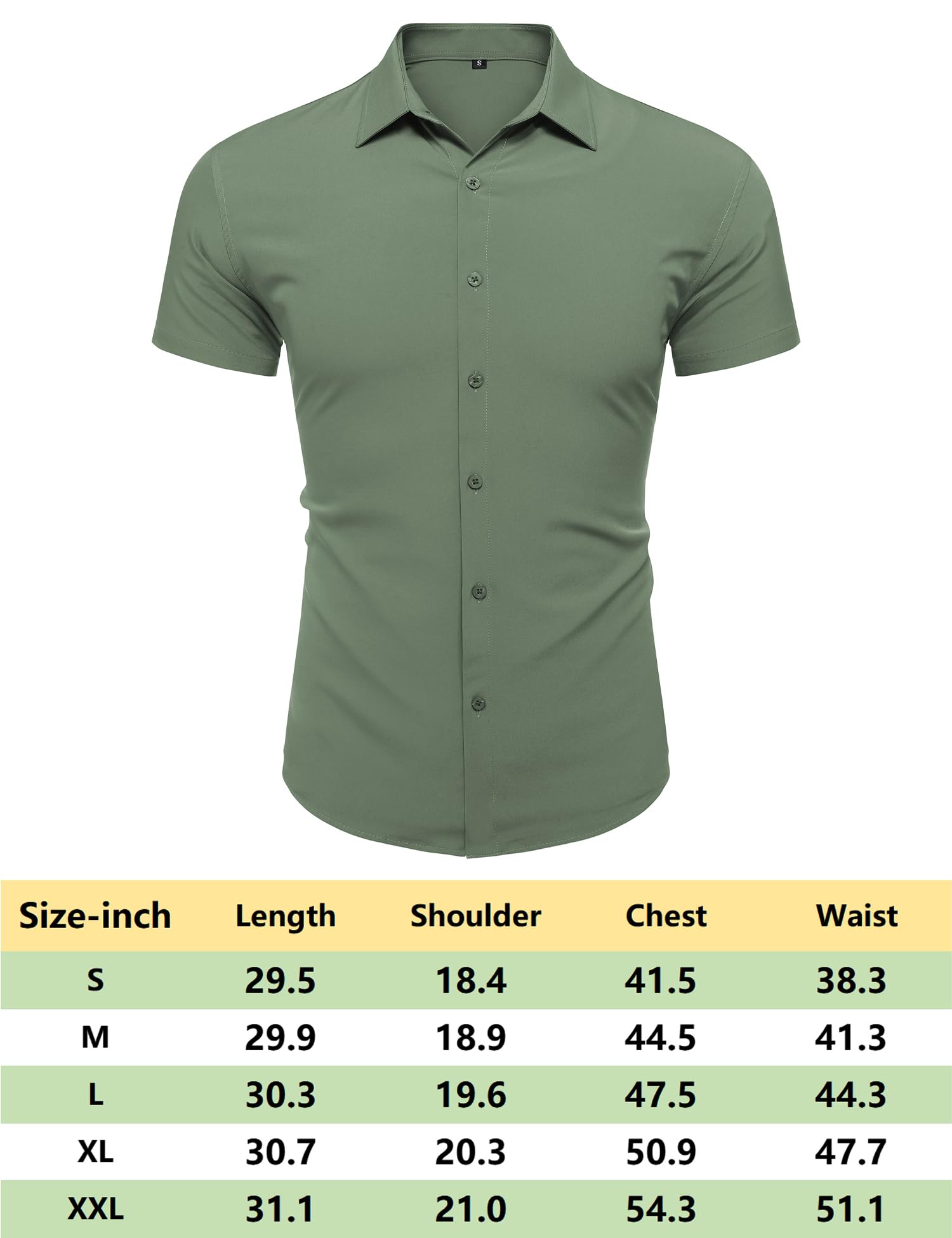 URRU Men's Muscle Dress Shirts Slim Fit Stretch Short Sleeve Casual Button Down Shirts for Men