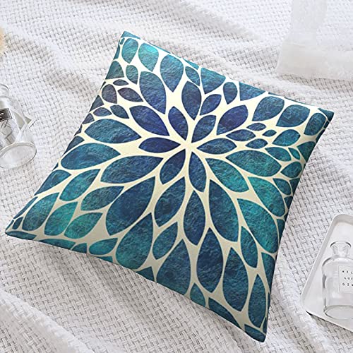 Spring Modern Teal Dahlia Floral Pillow Covers 18 X 18 Soft Polyester Decorative Throw Pillow Cover Cushion Case For Sofa Couch Living Room Indoor Outdoor Home Decor #TOP5