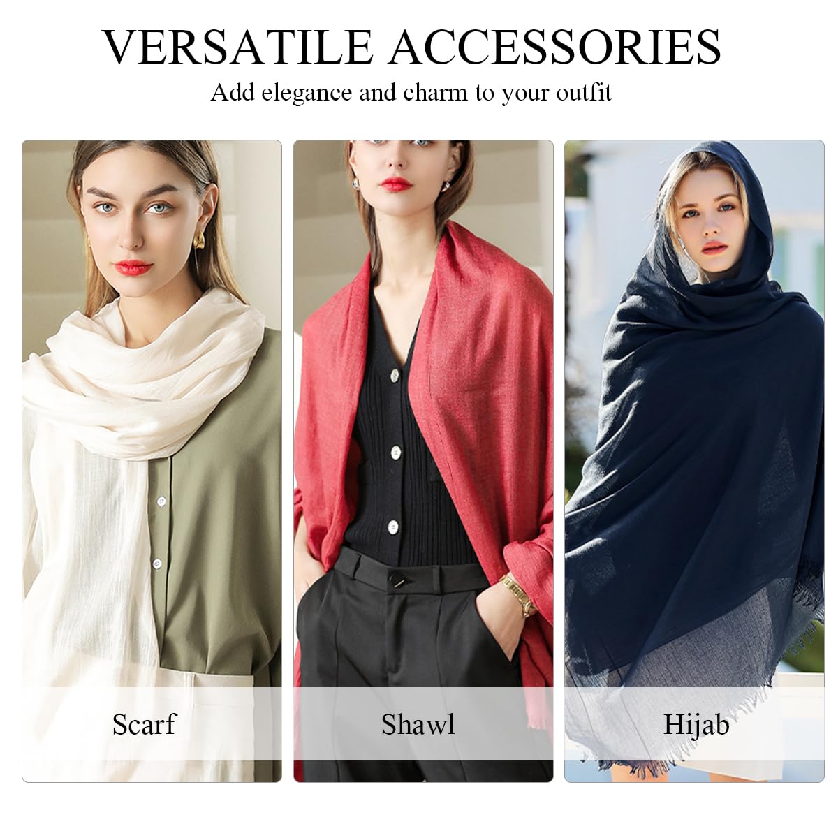 LumiSyne Femme Foulard Couleur Unie Echarpe En Toucher Coton Lin Avec Gland Style Littéraire Rétro Léger Foulard En Gaze Chaude Étole Châle Grand Longue Hijab Wrap De Plage Toute La Saison