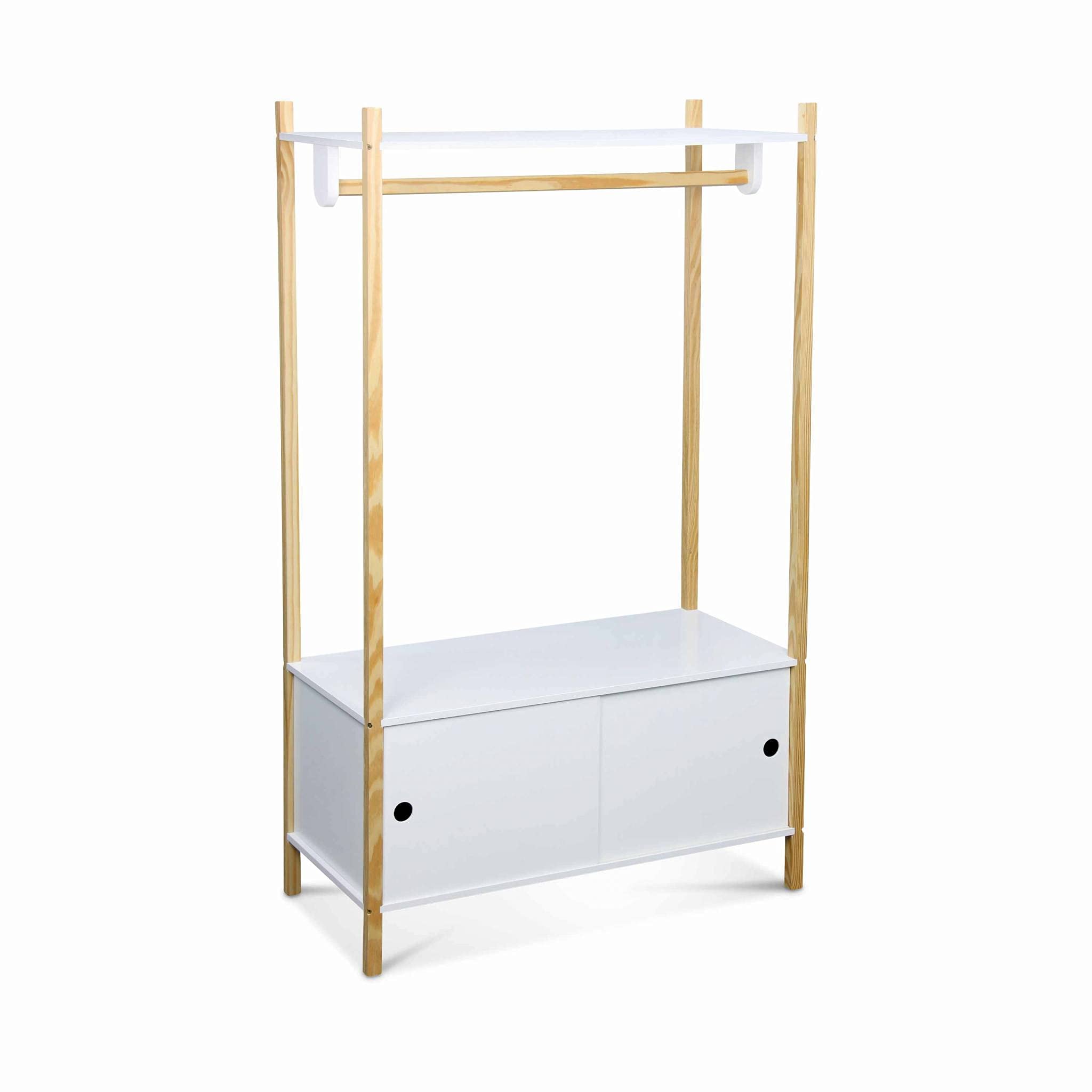 Alice's Home - Penderie pour Enfants - Tobias - Deux Portes coulissantes et Portant Bois Massif en pin Naturel Blanc. 80X40X136.5CM