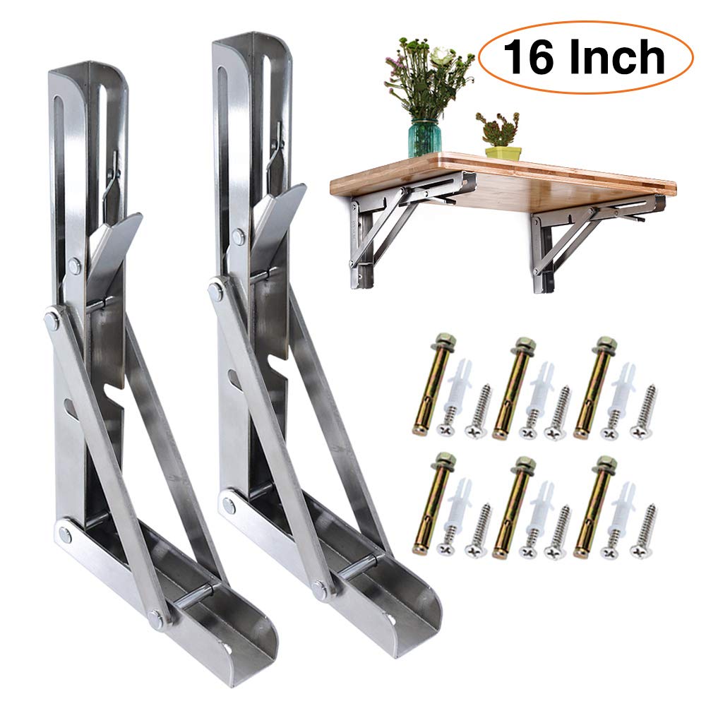 Buy KOOTANS 16 Inch Folding Shelf Brackets Stainless Steel, Heavy Duty