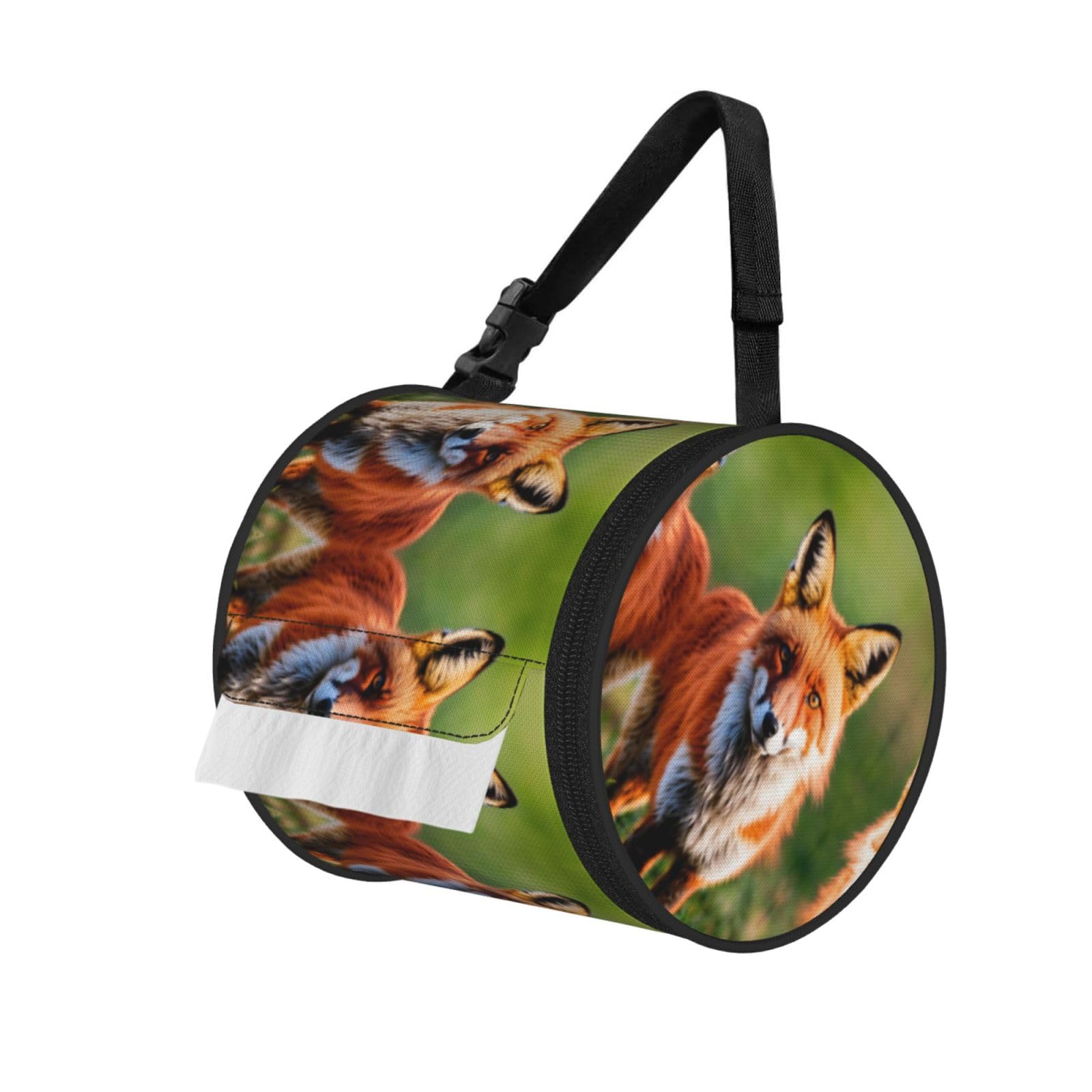 Fox Printed Hanging Tissue Organizer, Smooth Zipper Oxford Cloth Roll Holder for RV Bathroom Desk