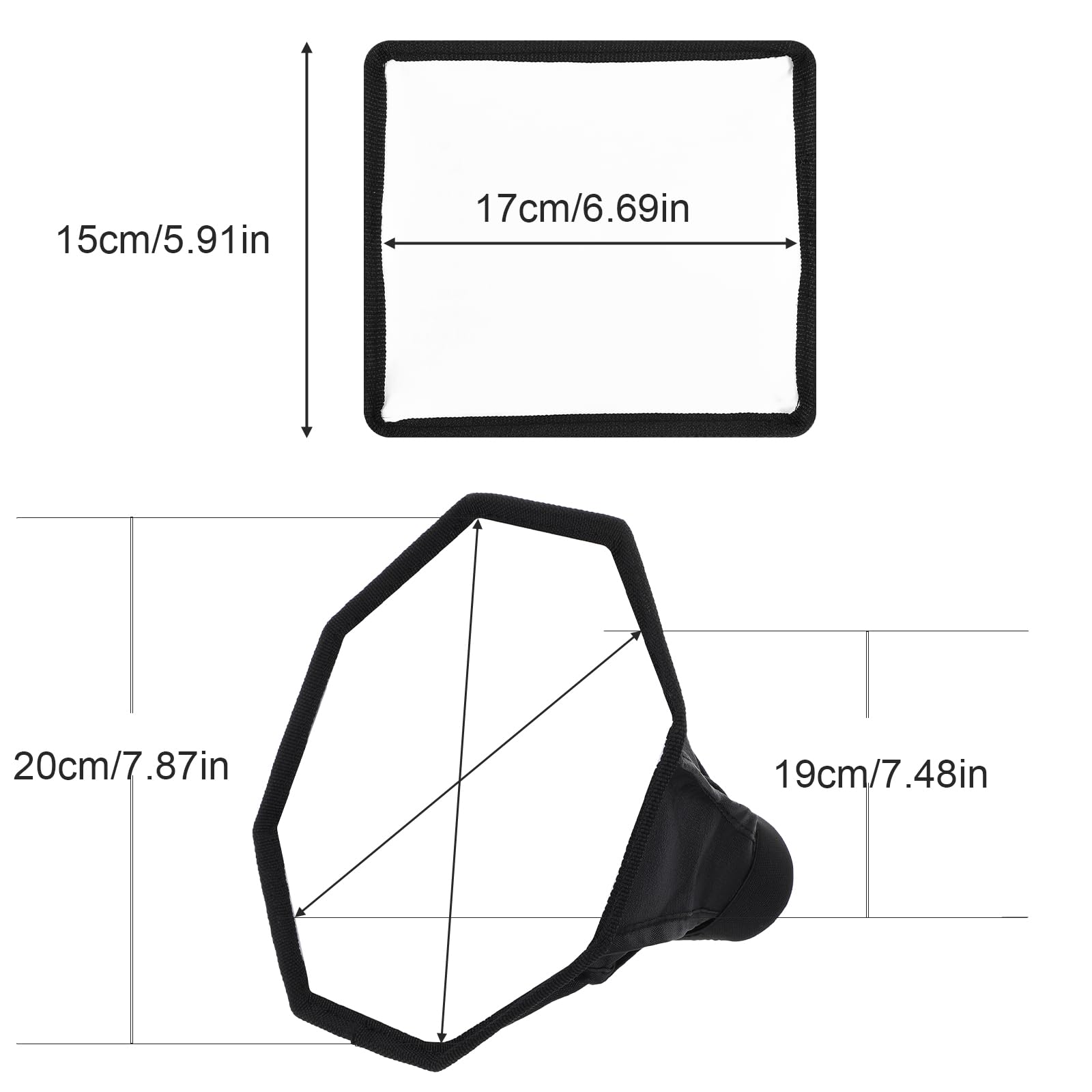 Set Di 2 Diffusori Flash Pieghevoli – Ottagonale 20cm E Rettangolare 18x15cm, Con Custodia, Compatibili Con Speedlight - 3