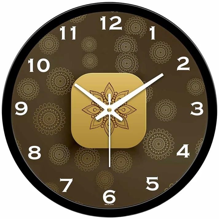 Image of Harsha Craft & Creations Decorative Designer and Stylish Glass Analog Wall Clock Suitalbe for Living Room Hall Bedroom, Office 01 (Mocha Gold Mandala)