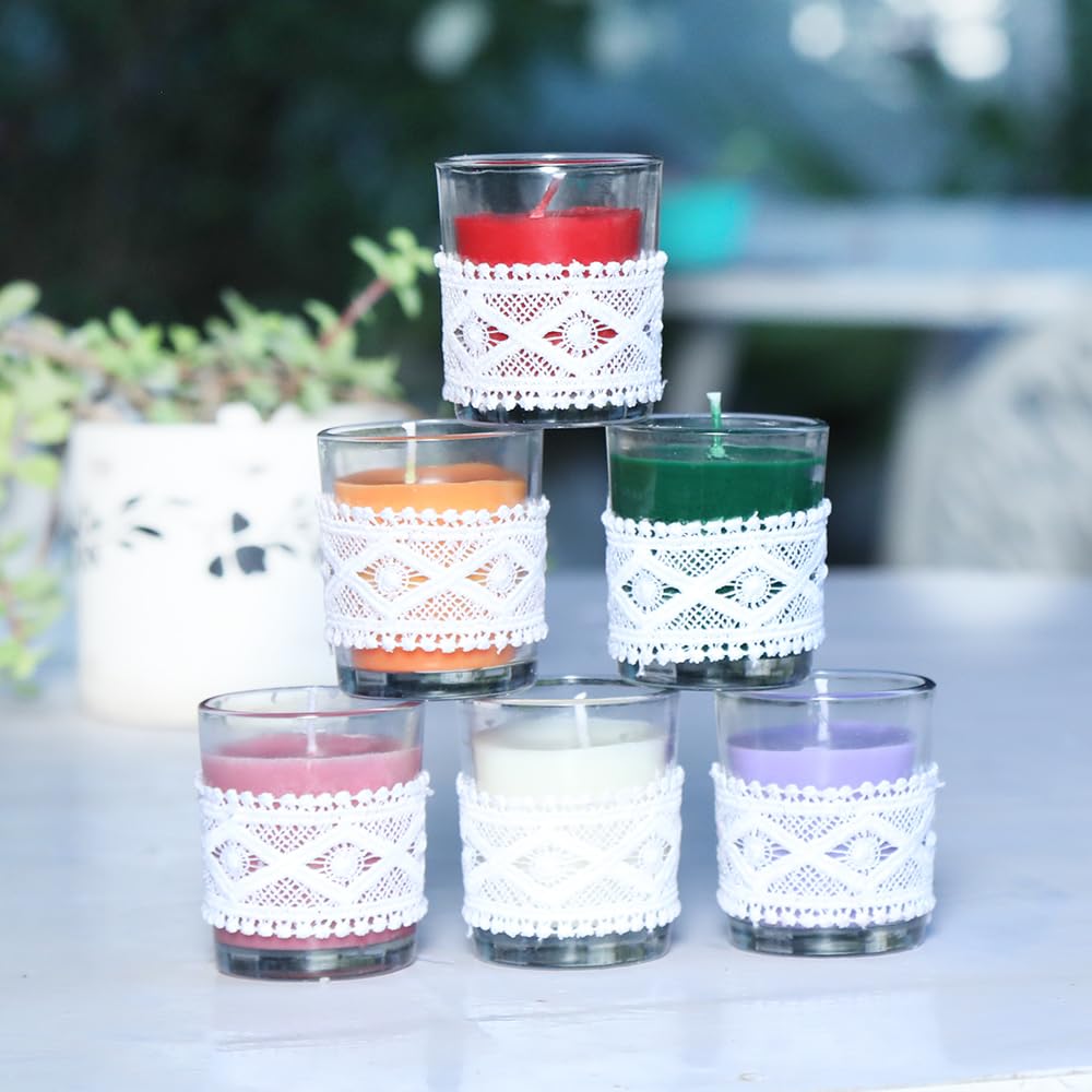 Kaameri Bazaar Set of 6 Highly Fragranced Rose, Lavender, Lemongrass, Jasmine, Tea Tree, Rosemary Fields Filled Glass with Jute and Rose Votive Candles - Gift for Diwali for Employees (B0CK5JX7DT) Amazon Price History, Amazon Price Tracker