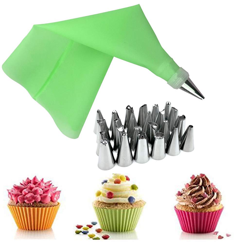 10 Set 26 Stück/Set Kuchen Spritzbeutel Spritztüllen Schokolade Fondant Creme Edelstahl Spritztüllen Kit Grün