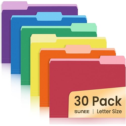 SUNEE File Folders, 30 Pack Manilla Folders 8.5 x 11, Colored File Folders Home Office School Supplies for Documents Files Paper, 6 Assorted Colors