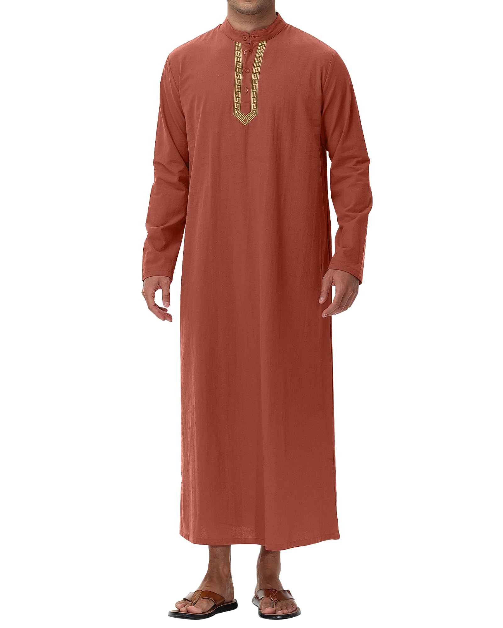 NANAMEEI Muzułmańska Qamis Męska Długi rękaw Djellaba Marokańska Abaya Caftan Sukienka z zapięciem na guziki Kołnierz Mao
