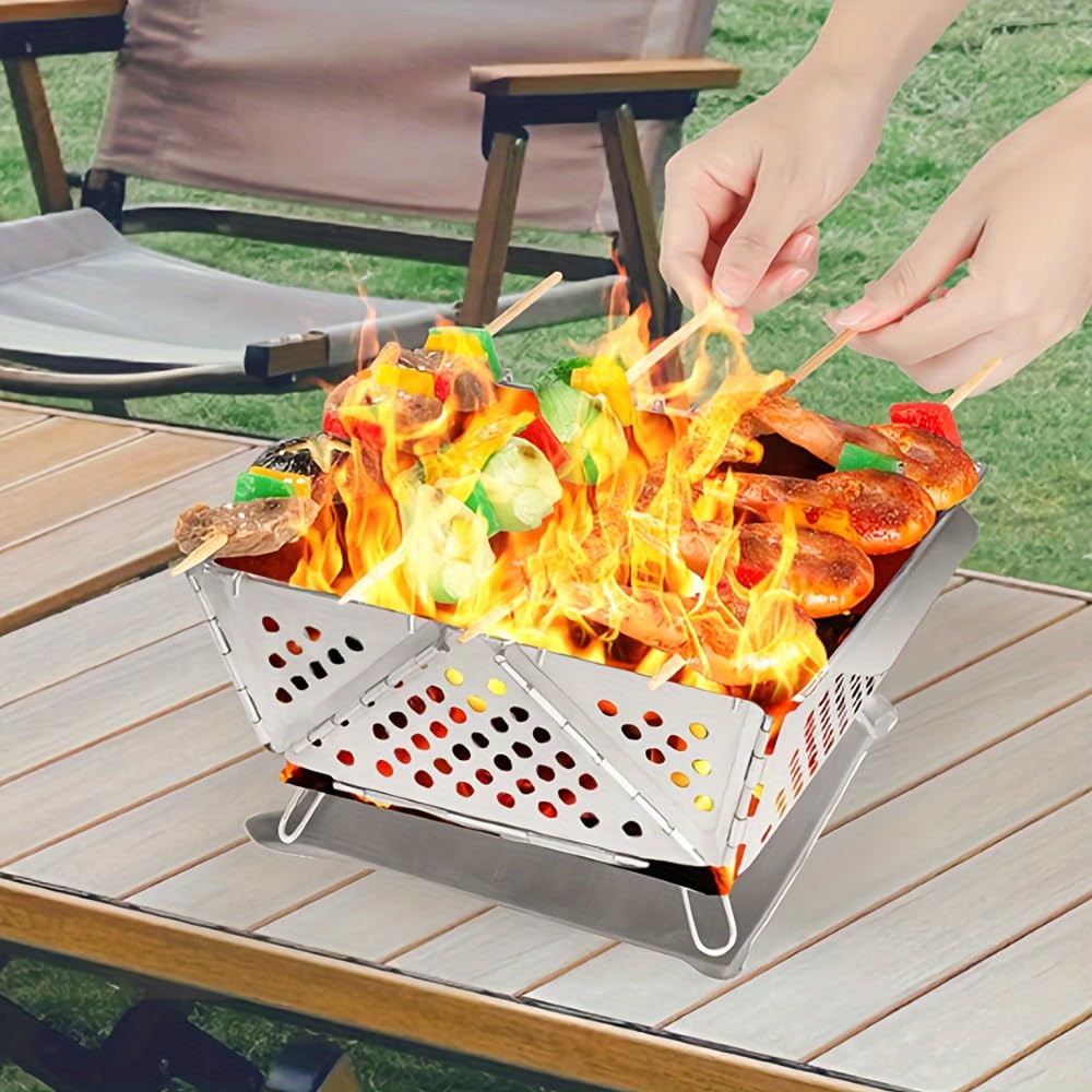 Barbecue a carbonella, pieghevole, portatile, leggero, per grigliare all'aperto, campeggio, escursionismo, viaggi, picnic, barbecue, feste, per tutte le grigliate e le verdure
