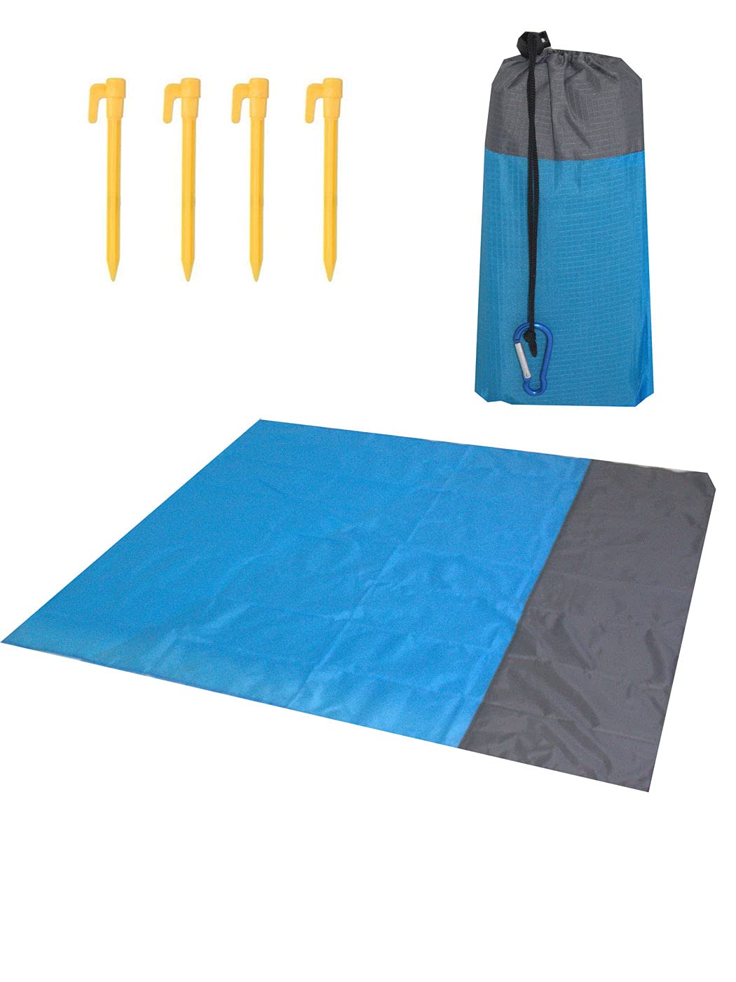 PBE Beach Blanket Picnic Blanket, 7 3 Sizes! (XL - 243cm x 274cm, Blue/Grey)