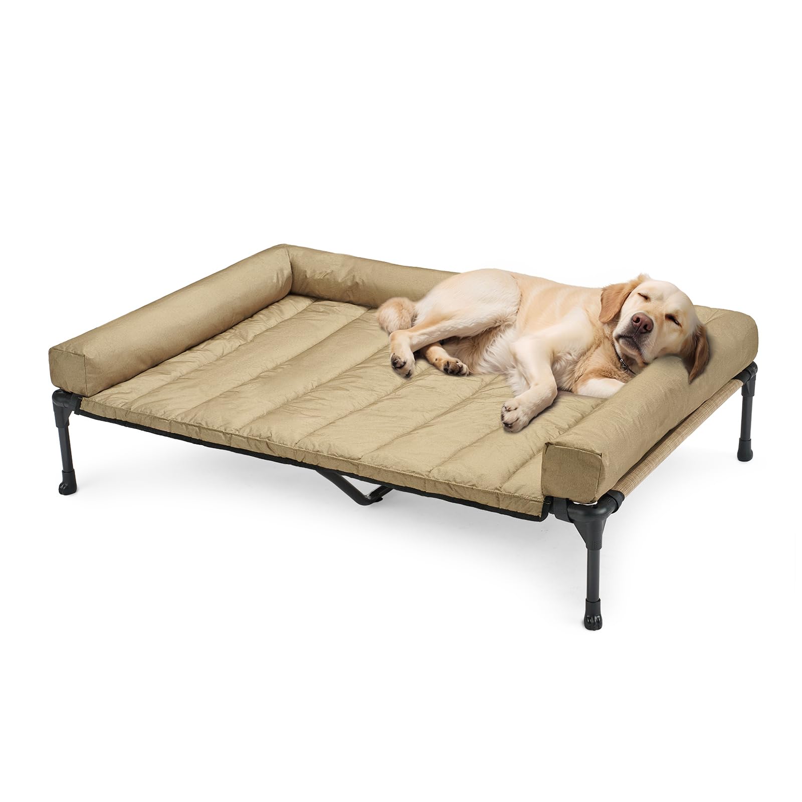Veehoo Cooling Elevated Dog Bed + Waterproof Removable Pillow-Top Mat, Bolster Dog Cot Bed, Raised Pet Cot with Breathable Mesh, No-Slip Feet, Dog Sofa Bed for Indoor & Outdoor, XLarge, Beige CWC2331B