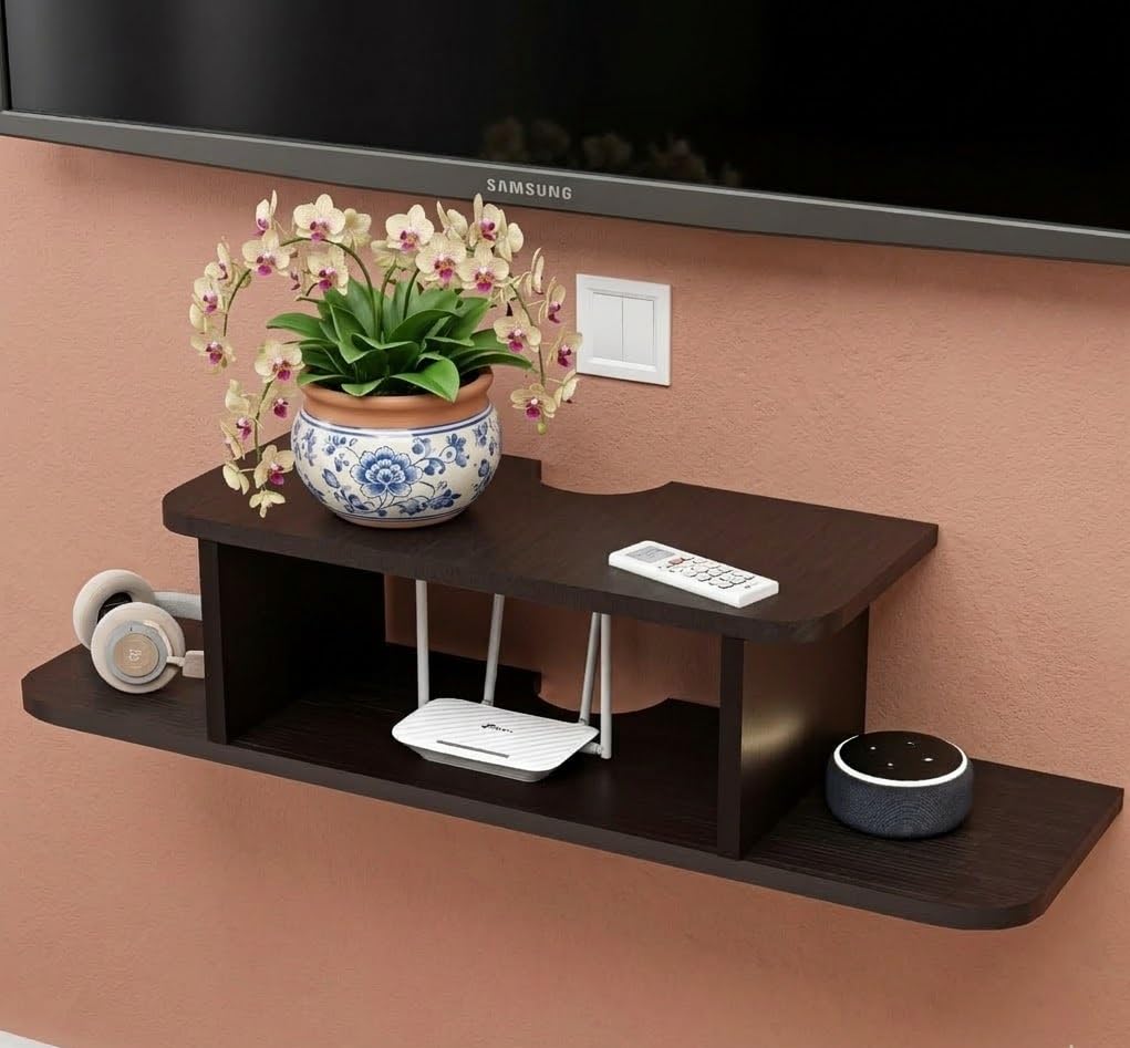 MDF Set top Box Holder | Wooden Wall Shelf | TV Set UP Box Holder,Led Remote Stand (Black)-image-19