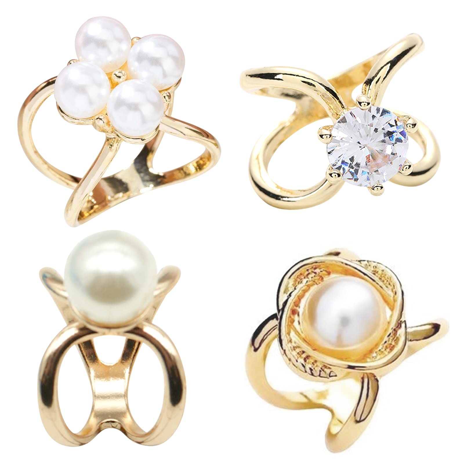 4Pcs Scarf Ring Tshirt Ties Cinch Clips for Women Clothing Metal Pearl Flower Round Circle Scarf Pin Rings and Slides for Scarves Buckle for Women Trendy 2025 Christmas Stocking Stuffers