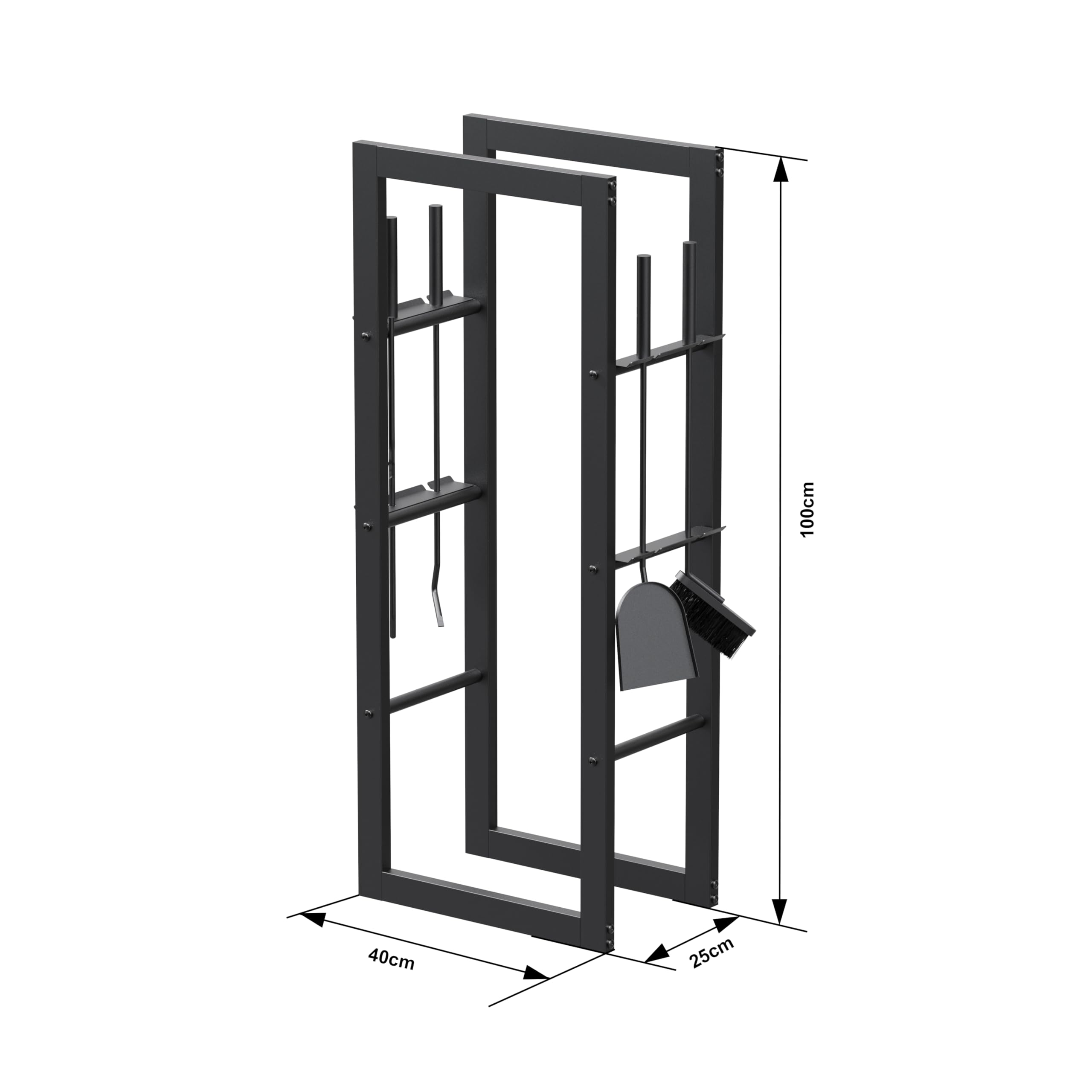 Portalegna da Interno ed Esterno in Acciaio Legato, Scaffale per Legna da Ardere Design Moderno e Minimalista, Supporto Legna Verticale per Camino e Stufa, 100 x 40 x 25 cm, Nero (Modello FWR01)