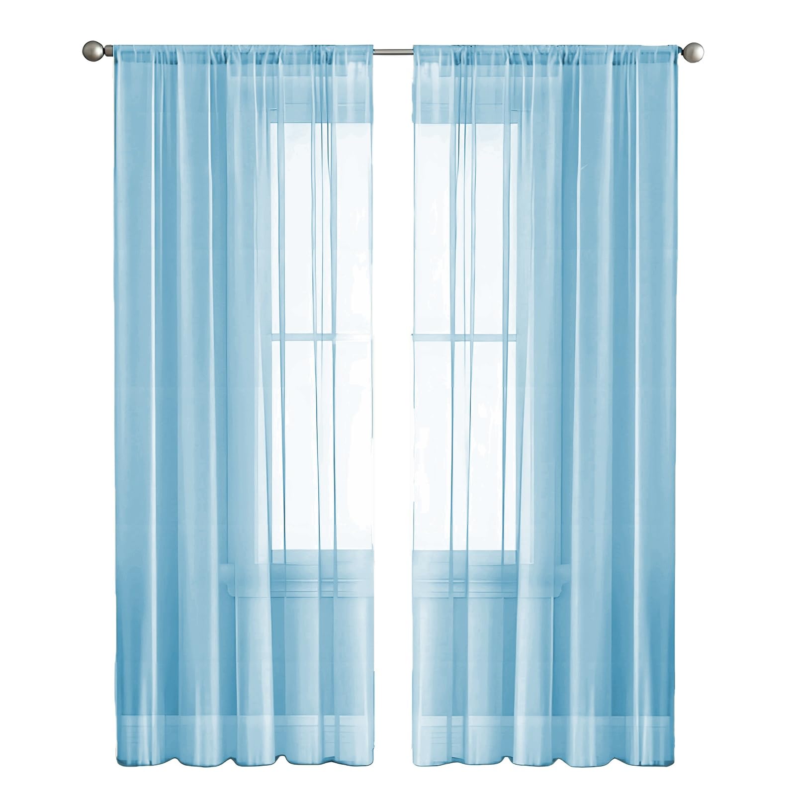 Cortinas translúcidas largas color azul (52''x106'') perfectas para ventanales de dormitorios