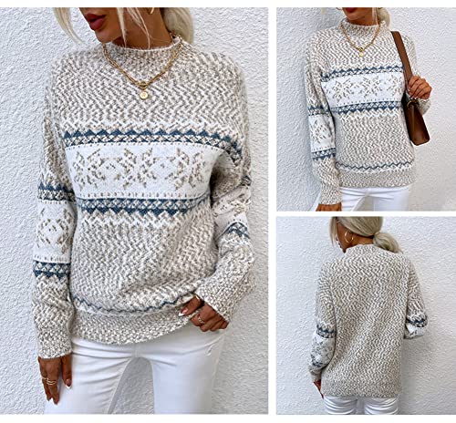 Image of JUNBOON Women's Casual Leopard Print Knitted Pullover Sweaters Long Sleeve Crew Neck Jumper Tops