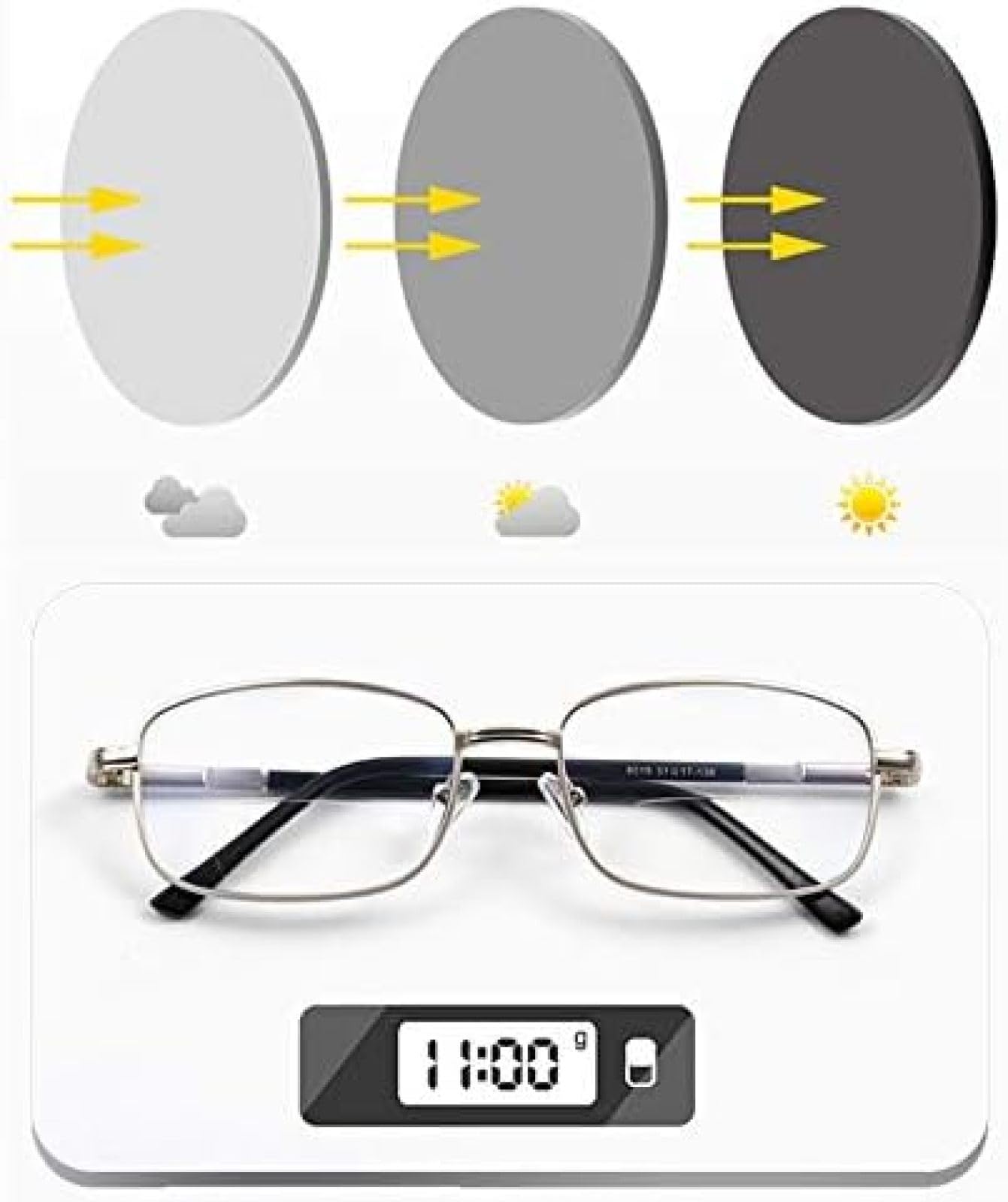 Occhiali da Lettura bifocali Occhiali da Sole con Lettura di Transizione fotocromatica Occhiali da Vista multifocali progressivi Unisex Anti Luce Blu Nero Potenza Ottica +2,00