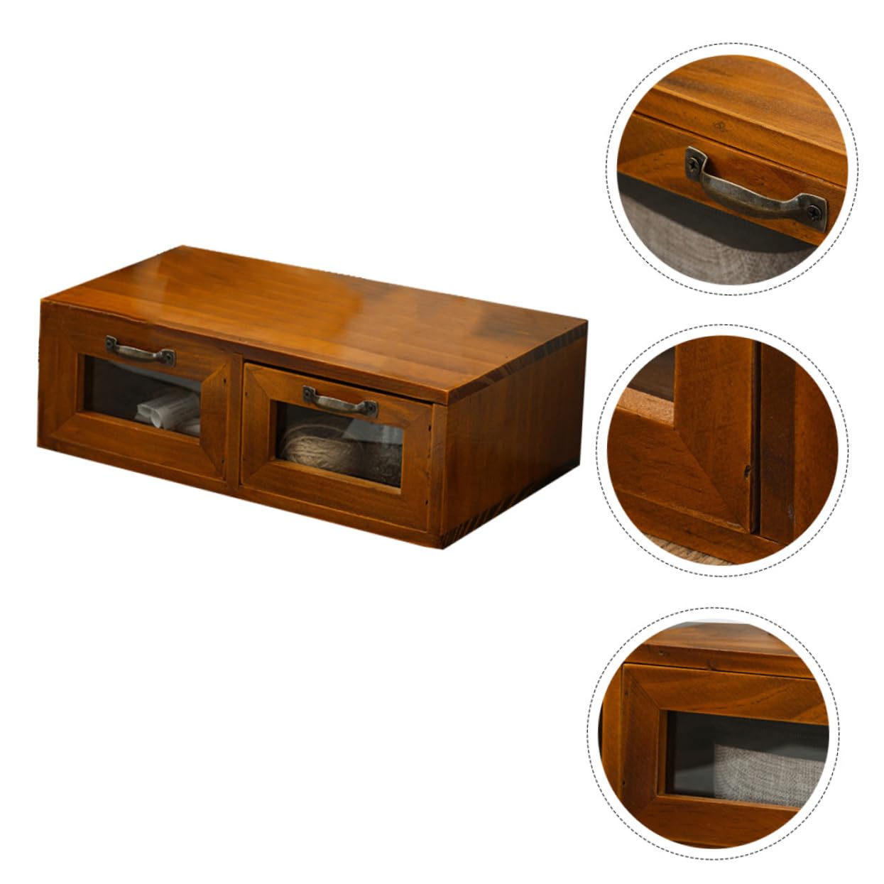 Drewniany stojak na monitor w stylu vintage z szufladą - biurko retro do domowego biura - stylowe rozwiązanie do przechowywania dla uporządkowanych przestrzeni roboczych