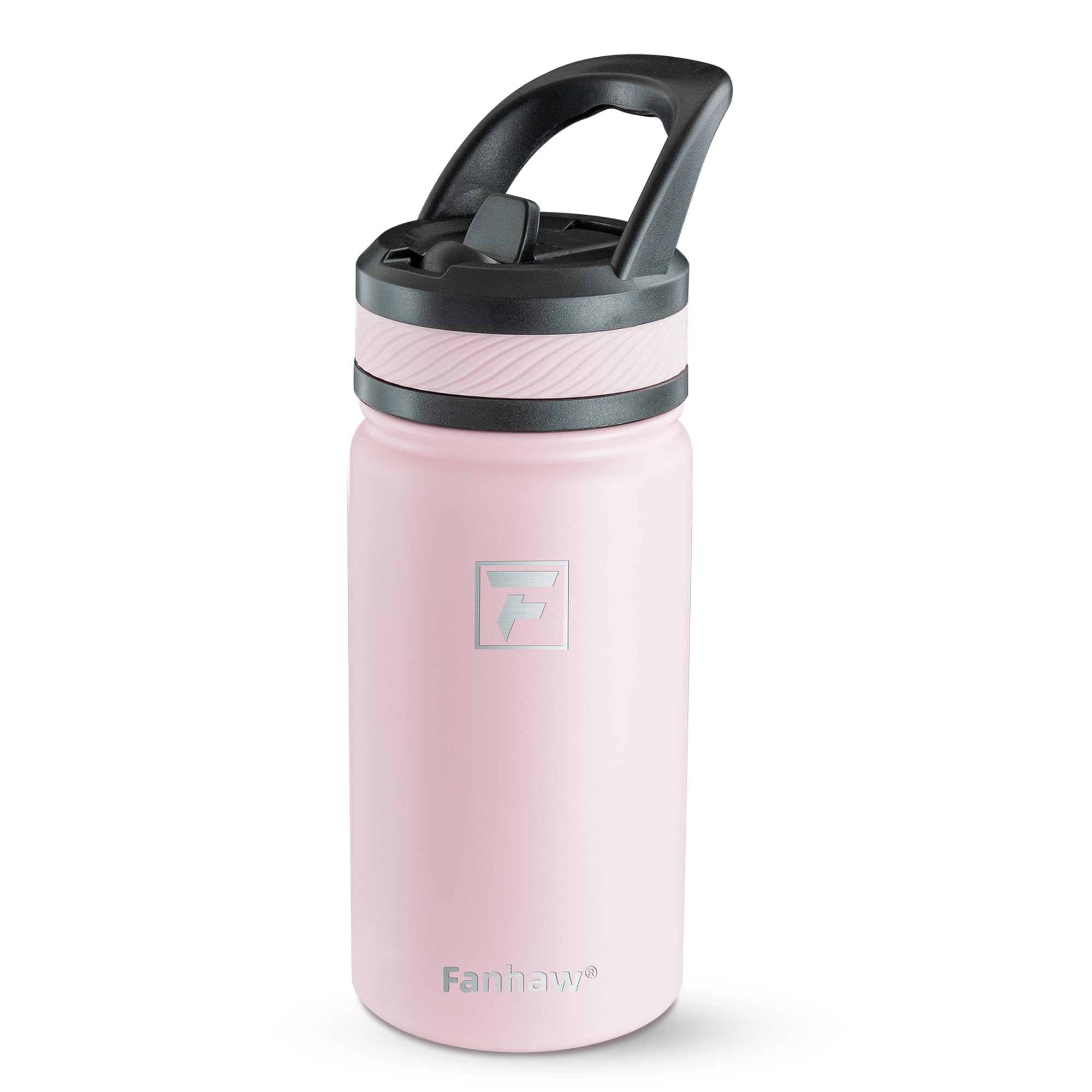 Fanhaw 420ml/14oz Kids Insulated Water Bottle with Straw Lid – Stainless Steel Double Wall Vacuum, Leak-Proof, BPA-Free Water Bottles for School Boys & Girls(Pink)