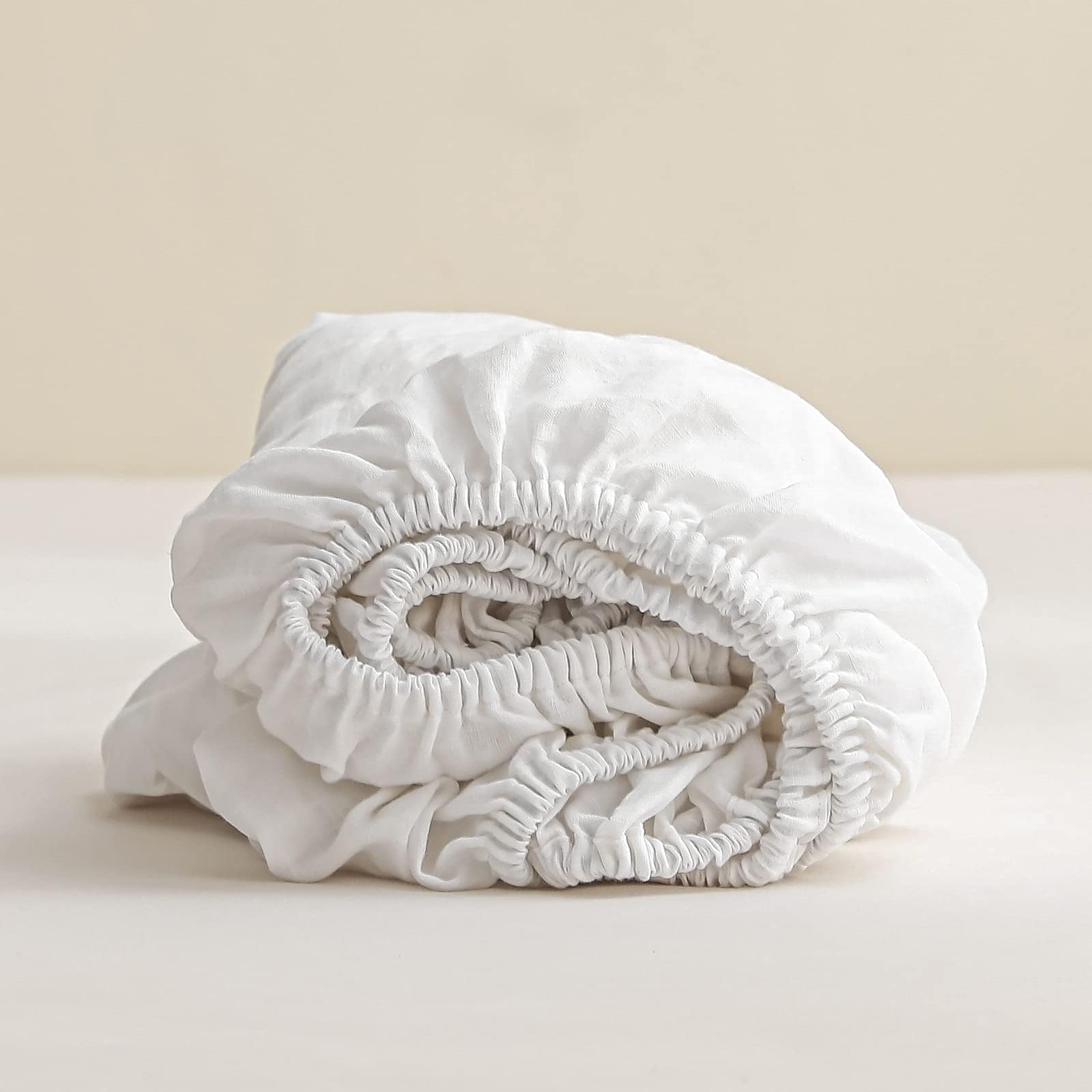 100% Linen Fitted Sheet Stone Washed Solid Color - (1 Piece) 14 inch Deep Pocket Mattress Cover Soft Natural Breathable Farmhouse - White, Queen Size