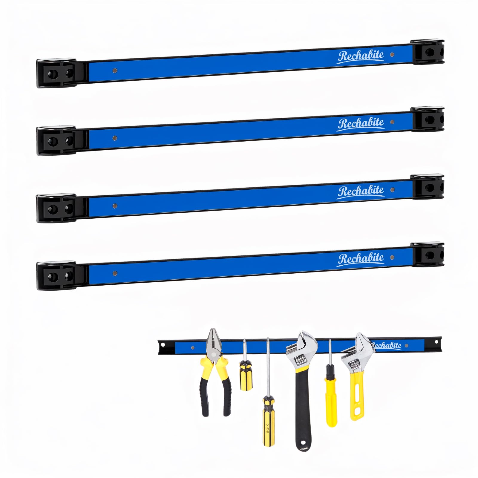Rechabite 4 Pieces 18" Magnetic Tool Holder Strip, Blue Magnet Bar, Metal Tool Organizer Rack for Garage Organization, Easy To Install in Workshop,