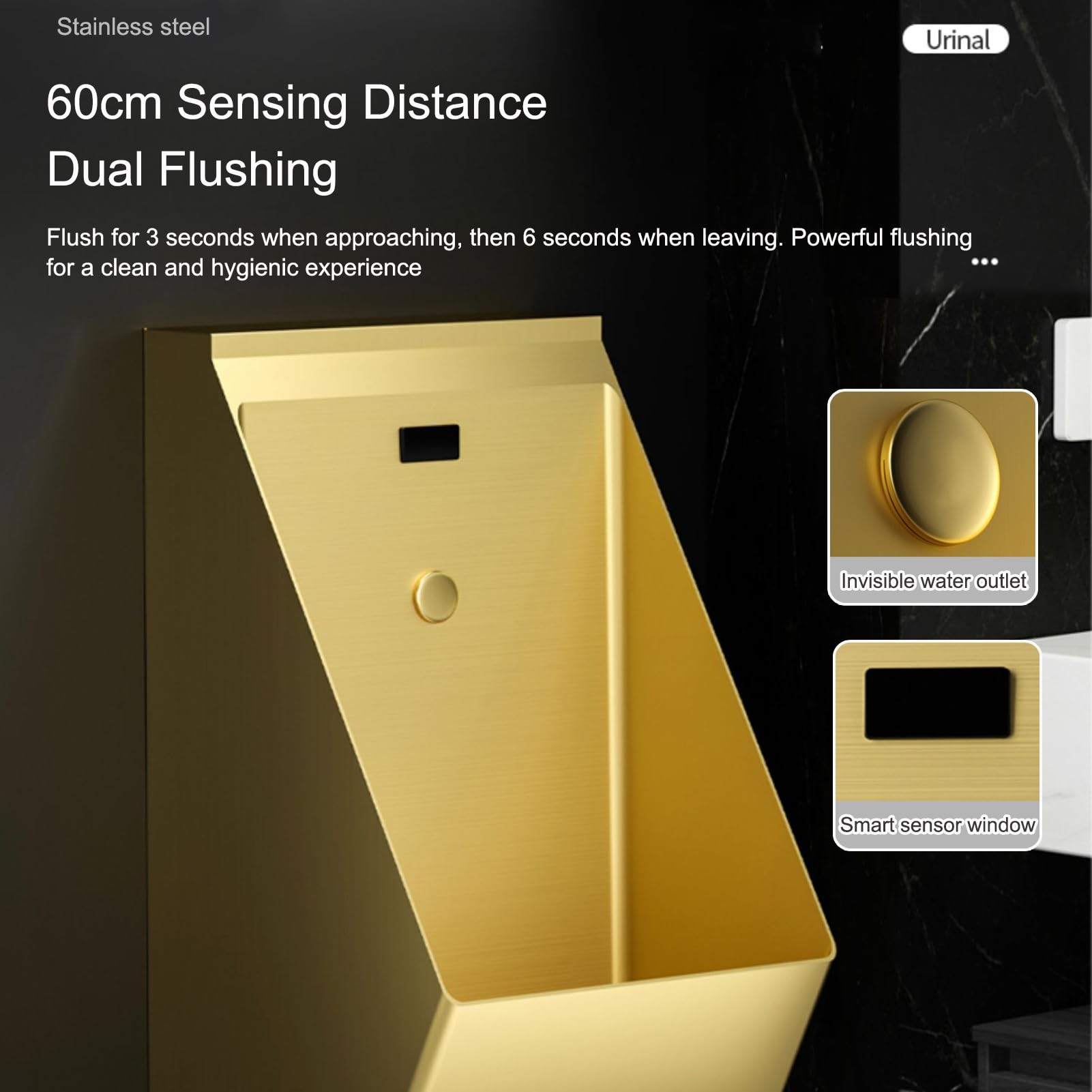 Urinario de Pared con Descarga para Hombres, Urinario con Válvula de Descarga con Sensor, para Uso Doméstico y Comercial, Hogar, Bar, Centro Comercial(Black)