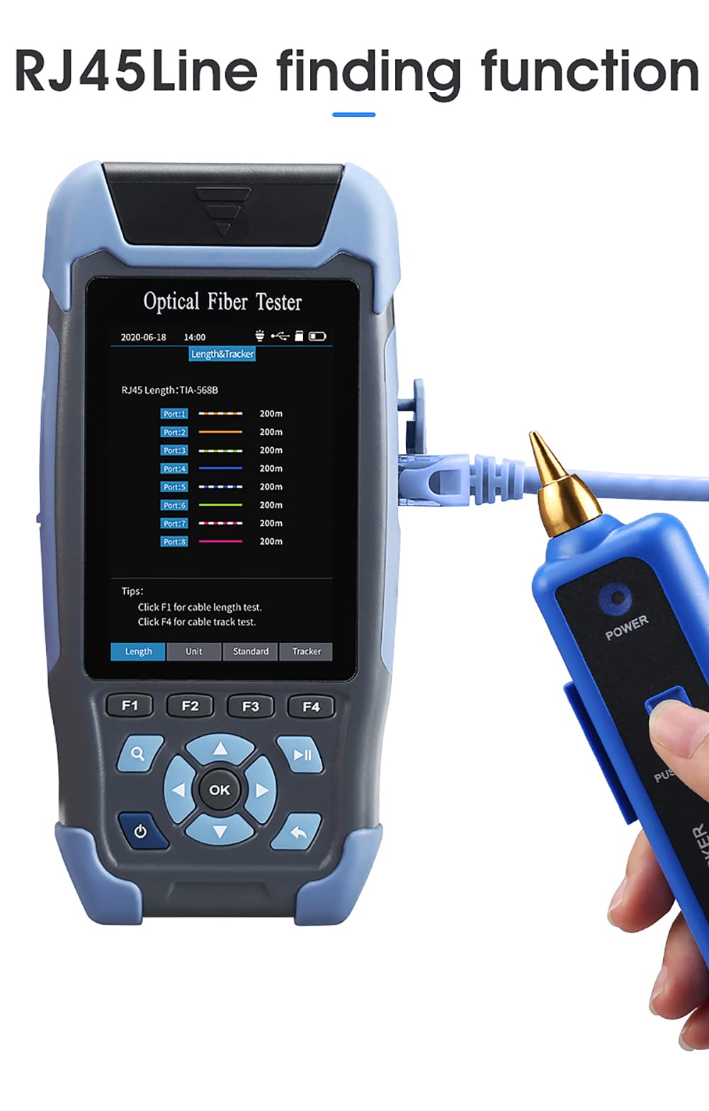 Reflectómetro de Fibra óptica OTDR, Reflector de dominio de Tiempo óptico OTDR de Fibra, Detector de obstáculos con 9 Funciones VFL OLS OPM, 22/24dB