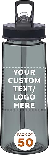 DISCOUNT PROMOS Botellas deportivas de plástico personalizadas con tapas a prueba de derrames, 22 onzas, juego de 50 unidades, paquete personalizado