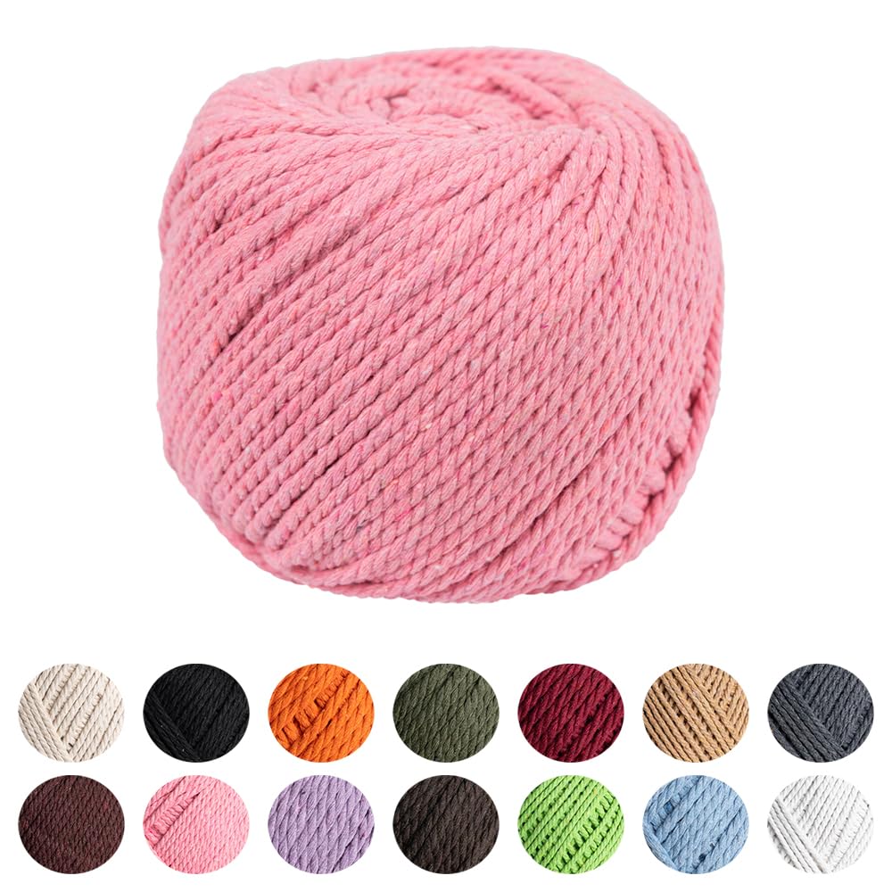 Craft County Natural Macramé Cotton Rope – Knitting, DIY, and Wall Hangings – Light Pink 5mm (50 Meters)