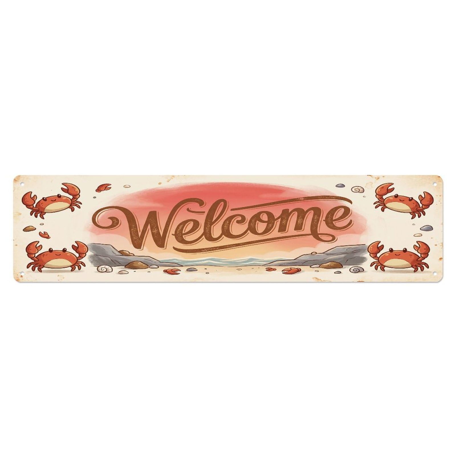 Cxhjca 4X16inch(10X40cm) Vintage Welcome Crab Sideways Metal Tin Sign