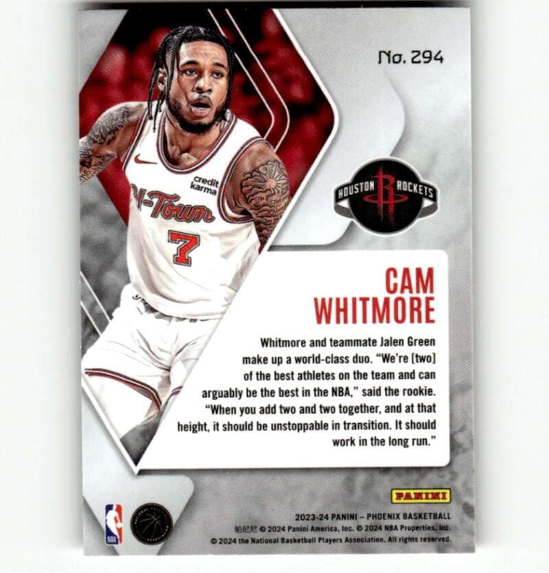 Miniatura 2 de 2023-24 Panini Phoenix #294 Cam Whitmore RC Rookie Houston Rockets NBA Basketball Base Trading Card