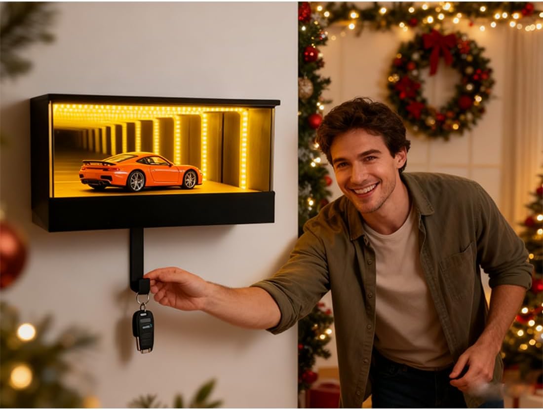 Key Holder for Wall,Infinity Garage Keychain, Race Car Key Holder Wall Mount, Infinity Mirror Keychain with Light (2pcs)