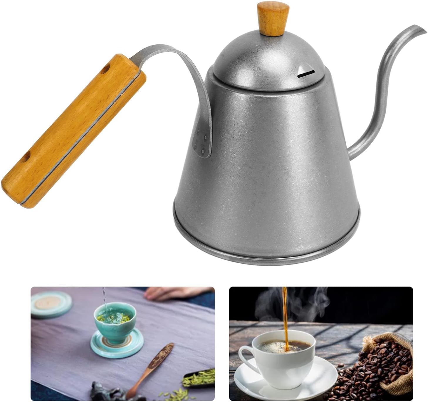 Stainless Steel Pour Over Coffee Kettle, Large Capacity Gooseneck Kettle, 1000ml Water Dripper with Ergonomic Handle & Quick Brew Design, Ideal for Home, Office, Cafe &